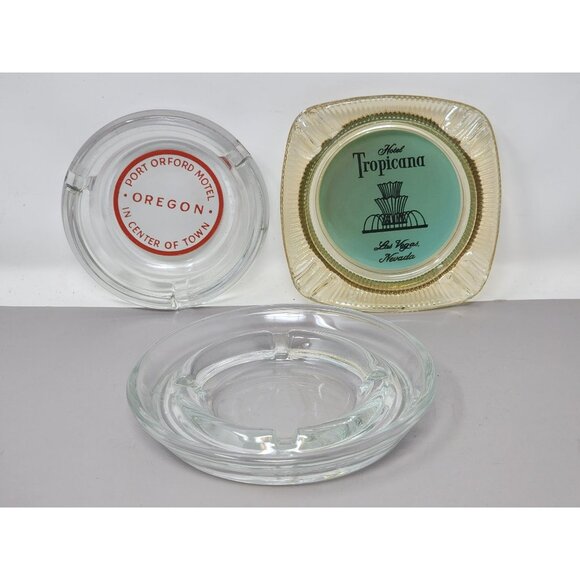 3 Vintage‎ Glass Ashtray Featuring Port Orford & Tropicana Designs - Picture 1 of 11